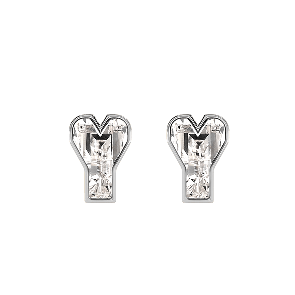 Y Letter Alphabet Stud Earrings in 18k White Gold
