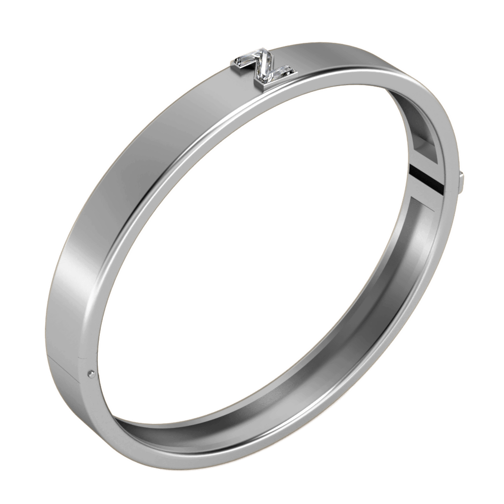 Z Letter Alphabet Bangle in 18k White Gold — view 2