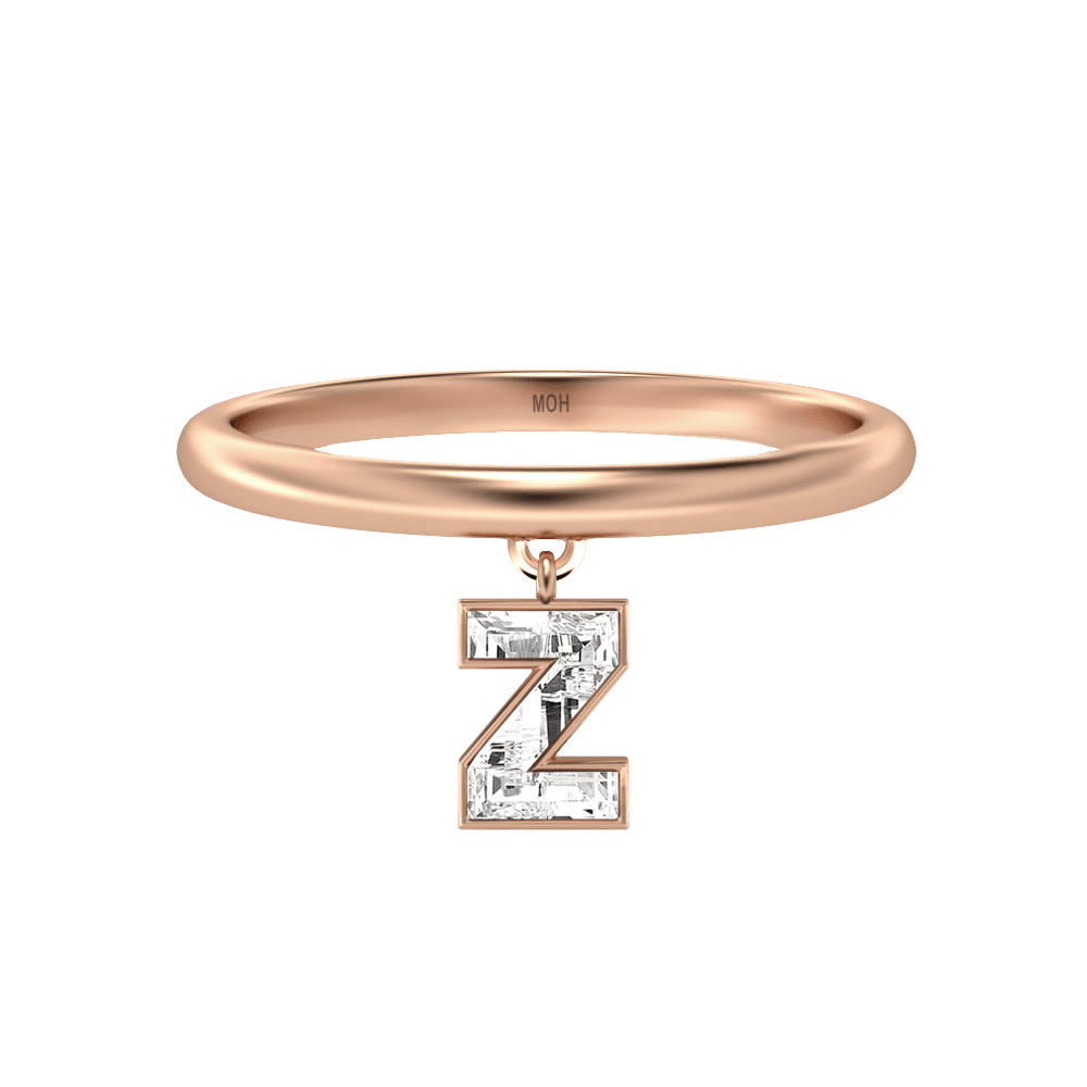 Z Letter Alphabet Drop Ring in 18k Rose Gold