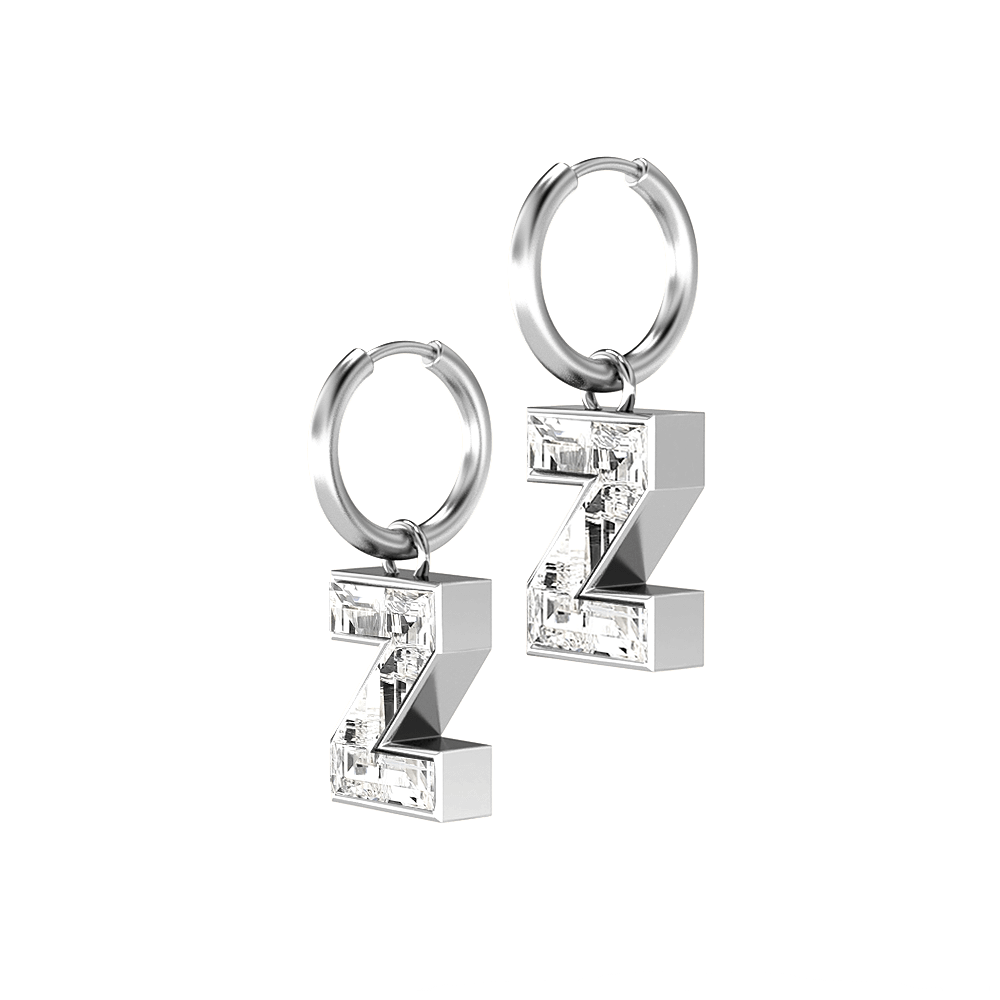 Z Letter Alphabet Hoop Earrings in 18k White Gold — view 2