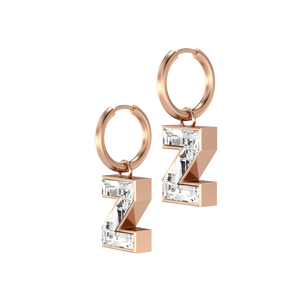 Z Letter Alphabet Hoop Earrings in 18k Rose Gold — view 2