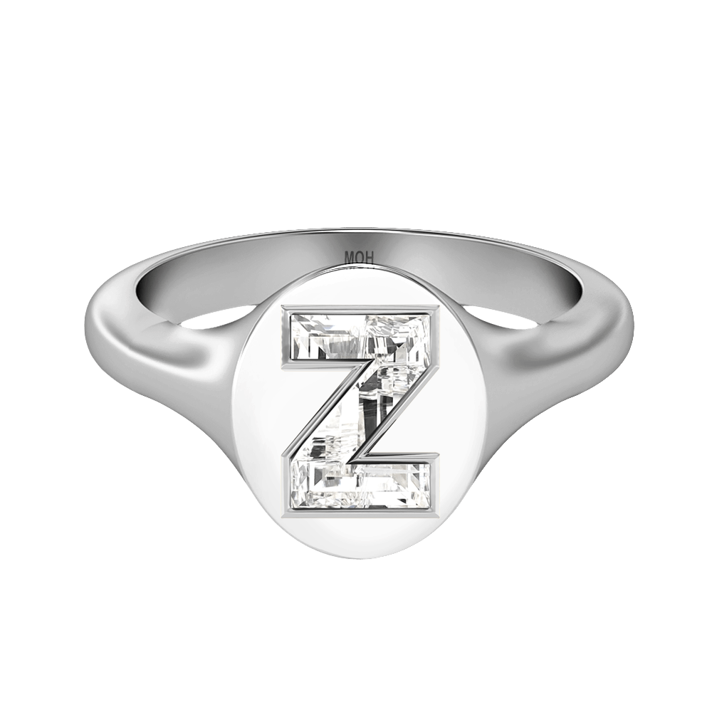 Z Letter Alphabet Signet Ring in 18k White Gold