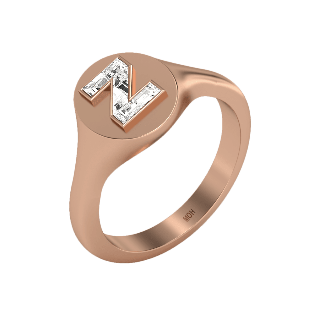 Z Letter Alphabet Signet Ring in 18k Rose Gold — view 2