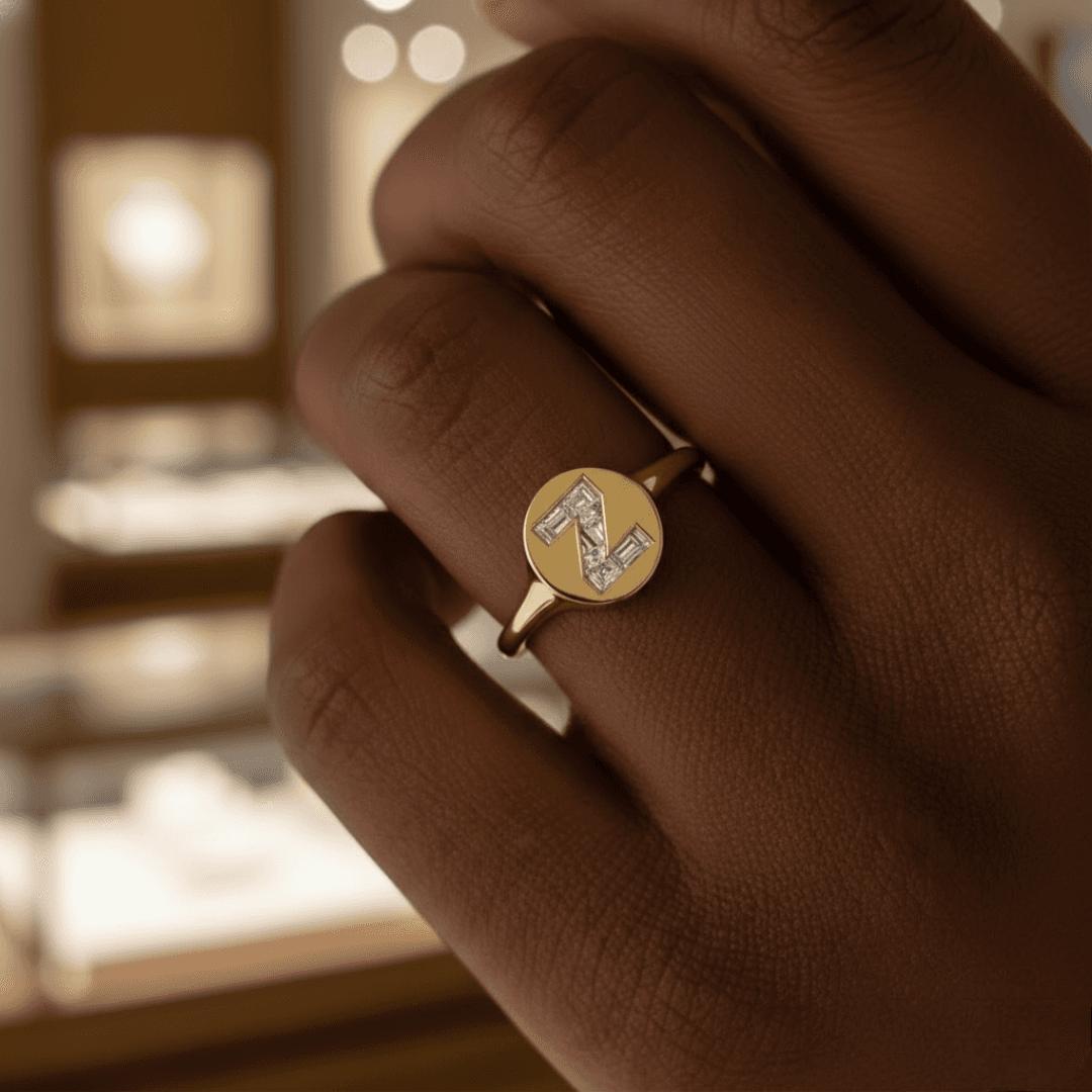 Z Letter Alphabet Signet Ring — view 2