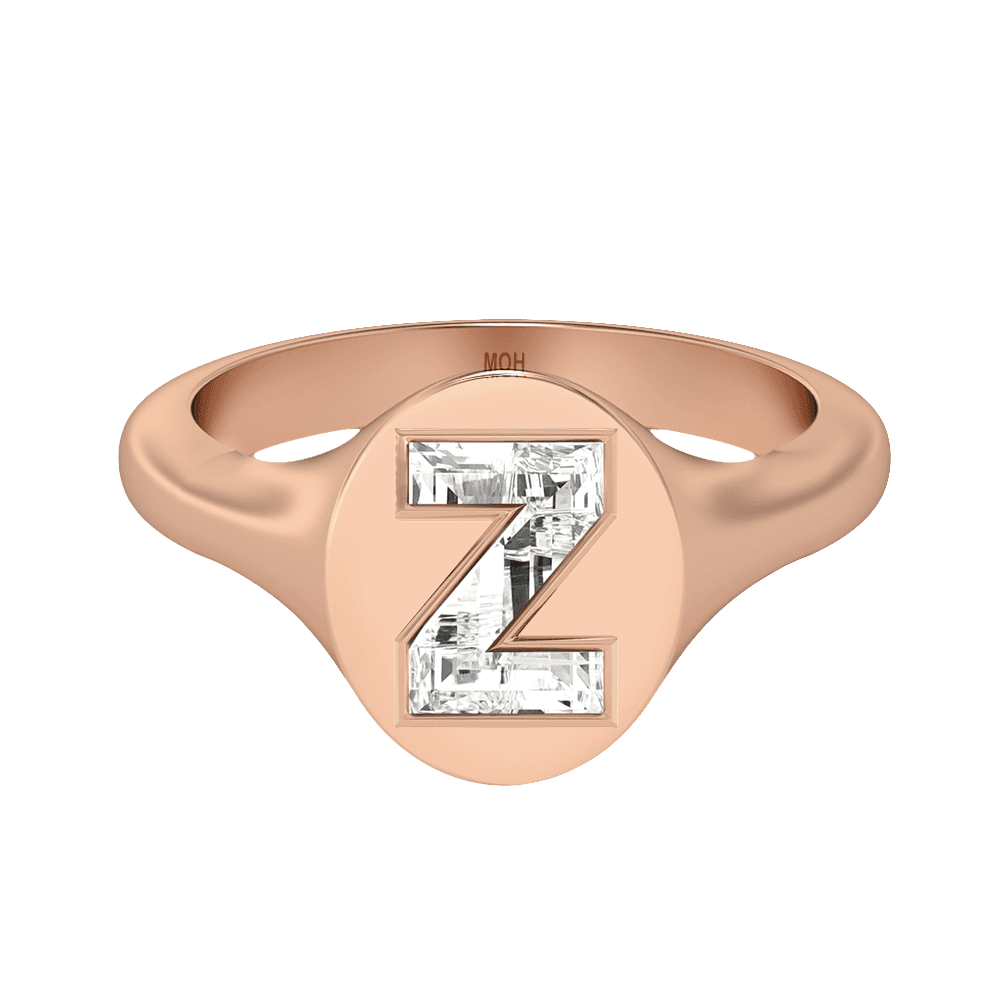 Z Letter Alphabet Signet Ring in 18k Rose Gold