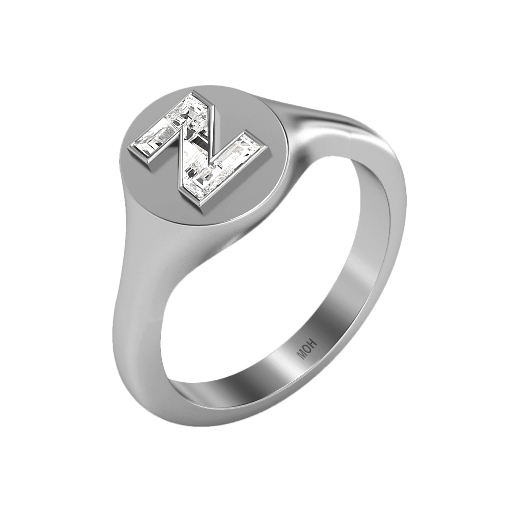 Z Letter Alphabet Signet Ring in 18k White Gold — view 2