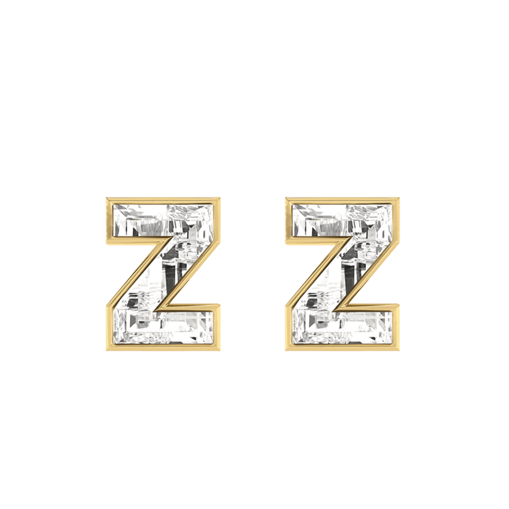 Z Letter Alphabet Stud Earrings in 18k Yellow Gold