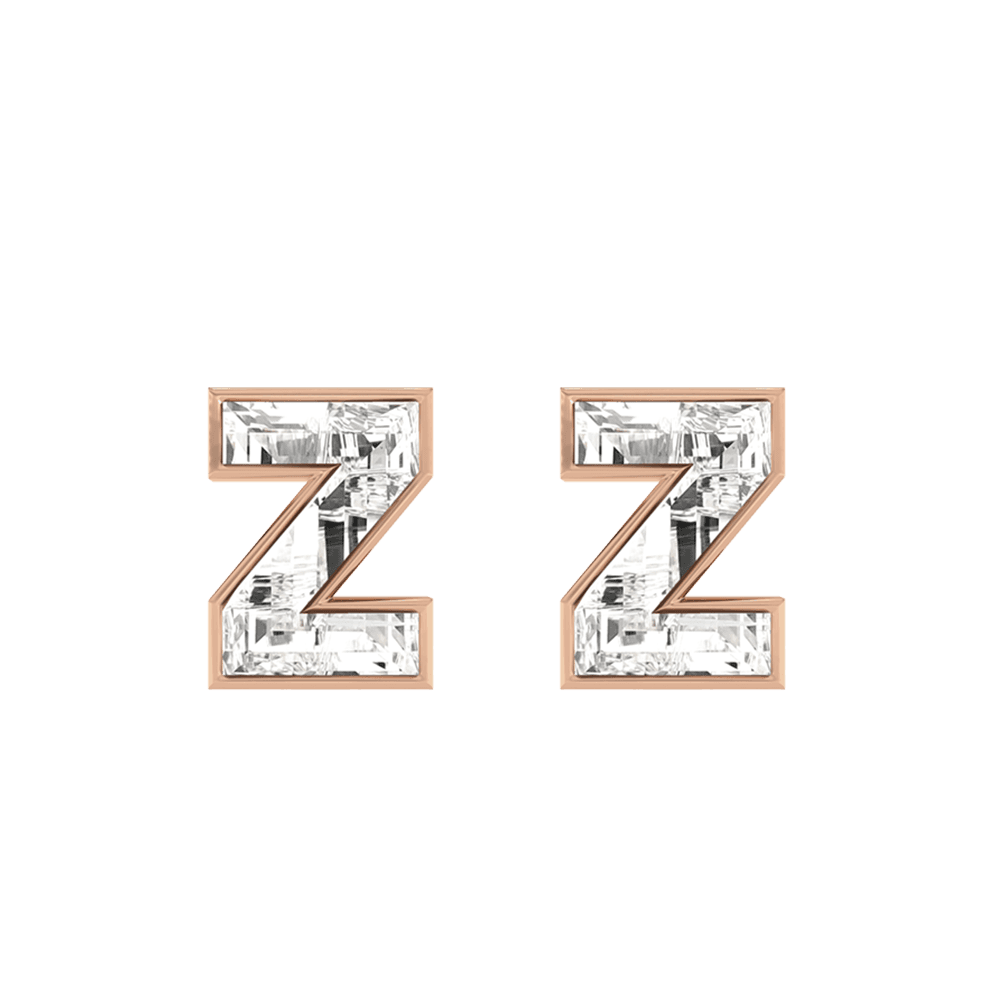 Z Letter Alphabet Stud Earrings in 18k Rose Gold