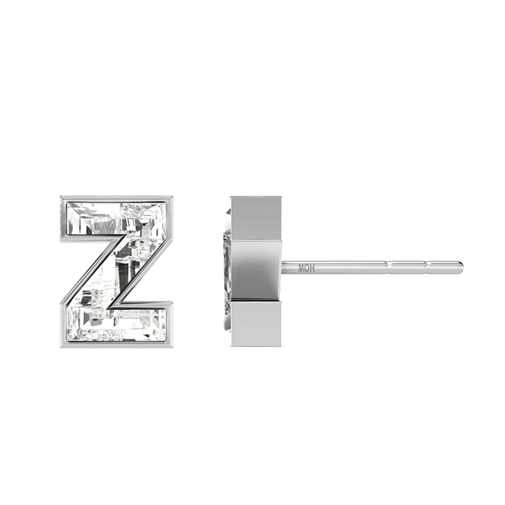Z Letter Alphabet Stud Earrings in 18k White Gold — view 2
