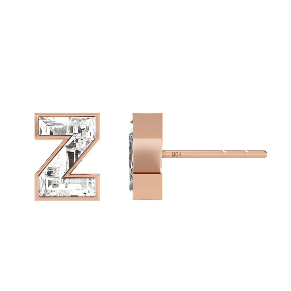 Z Letter Alphabet Stud Earrings in 18k Rose Gold — view 2