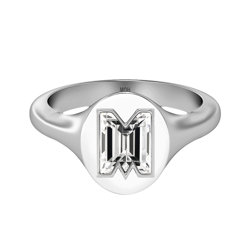 M Letter Alphabet Signet Ring