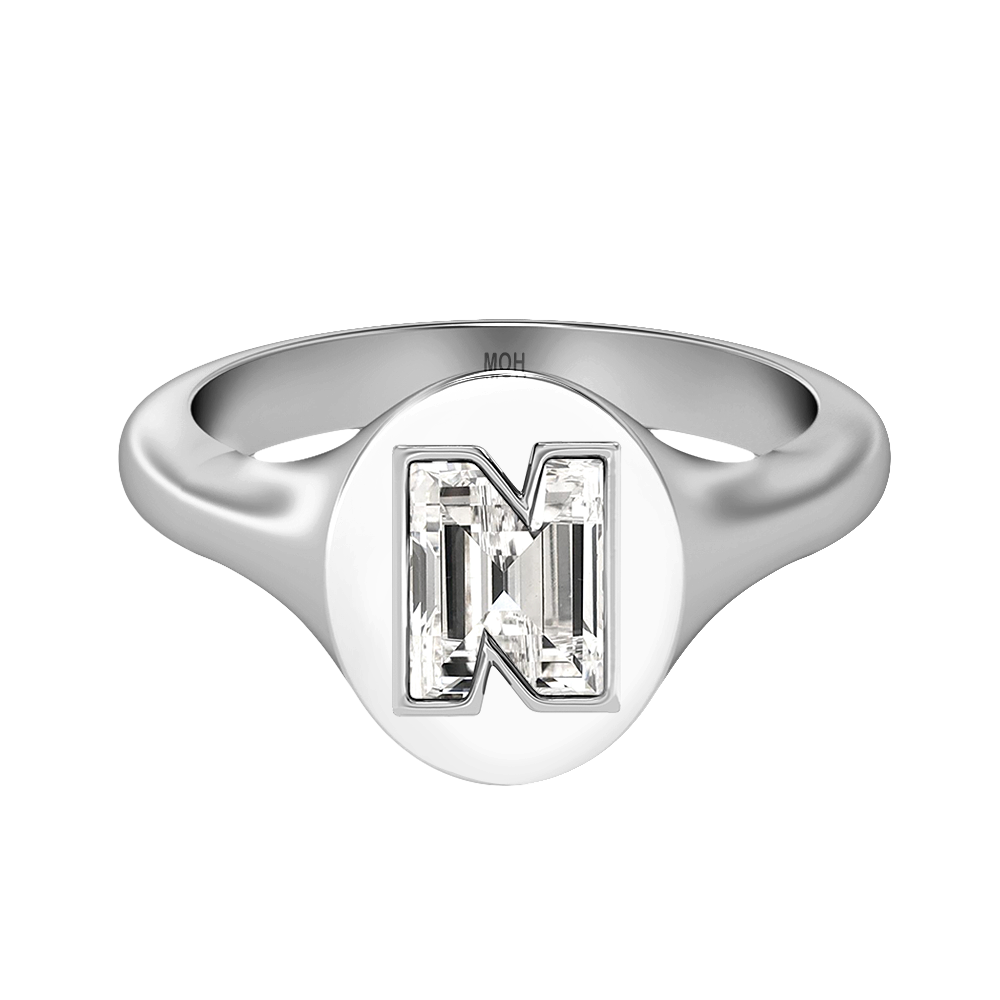 N Letter Alphabet Signet Ring