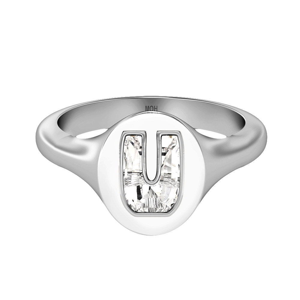 U Letter Alphabet Signet Ring