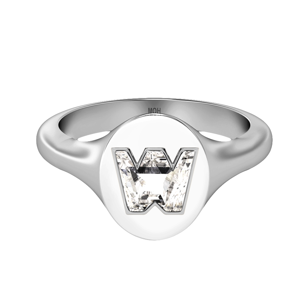 W Letter Alphabet Signet Ring