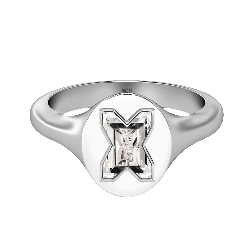 X Letter Alphabet Signet Ring