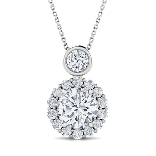 Dolley Diamond Halo Drop Pendant Necklace 18K White Gold