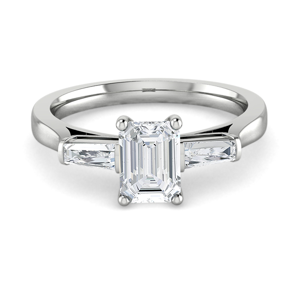Mariam Emerald Three Diamond Engagement Ring